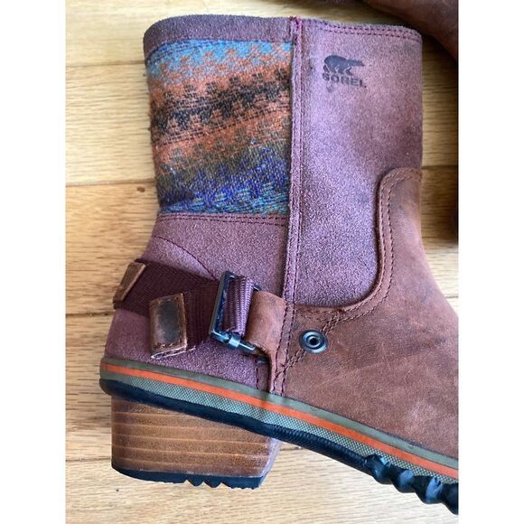 Sorel slim shortie women’a brown suede Aztec winter boot size 6.5 - Picture 3 of 8